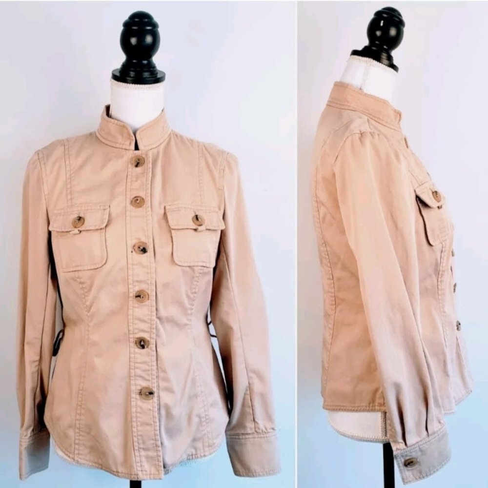 ZARA WOMAN Jacket, Brown 100% Cotton Khaki Pockets Button Boho Down Casual, M
